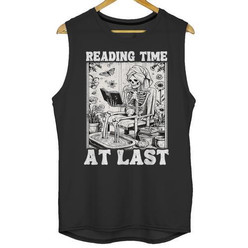 Reading Time At Last Book Lover Introvert Skeleton Reading Unisex Tank Top - Raresse