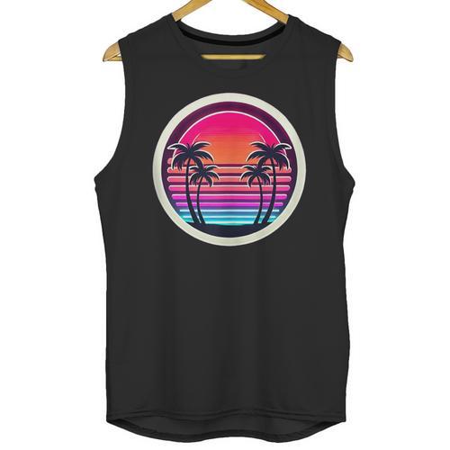 Retro 80s Synthwave Sunset & Palm Trees Retro Nostalgia 80s Unisex Tank Top - Figerry