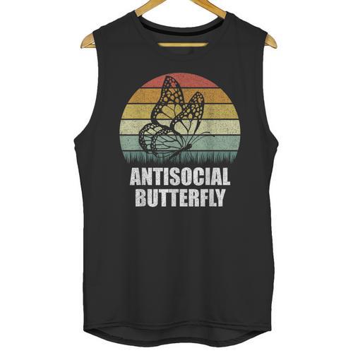 Retro Antisocial Butterfly Shirt For Introverts Unisex Tank Top - Raresse