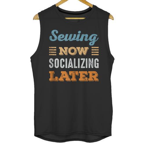 Sewing Now Minimal Socializing Introvert Vintage Unisex Tank Top - Raresse