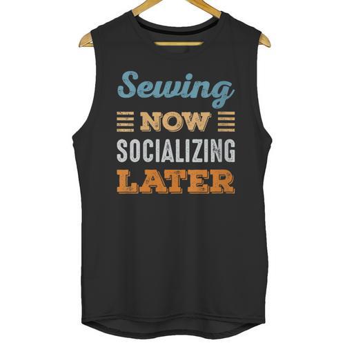 Sewing Now Minimal Socializing Introvert Vintage Unisex Tank Top - Raresse