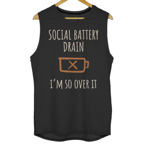 Social Battery Drain I'm So Over It Introvert Homebody Line Unisex Tank Top - Raresse