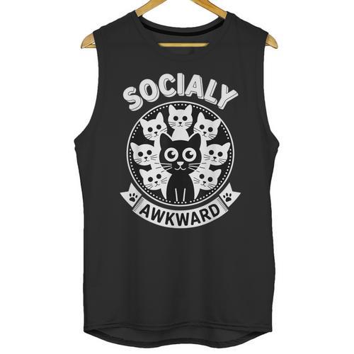 Socially Awkward Cute Introvert Cat Meme Anti-Social Club Unisex Tank Top - Raresse