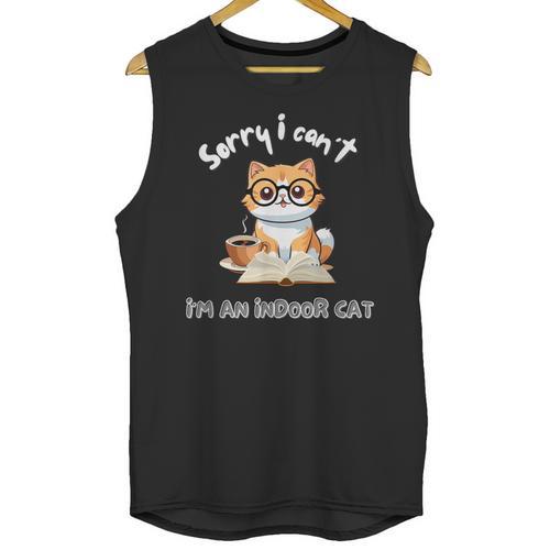 Sorry I Can't Indoor Cat Top For Introvert With Coffee Book For Men Women Kids Unisex Tank Top - Raresse