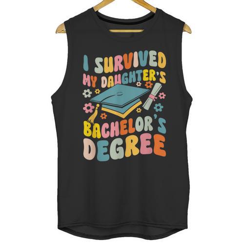 i Survived My Daughter's Bachelors Degree Groovy Graduation Unisex Tank Top - Best Gift Smart