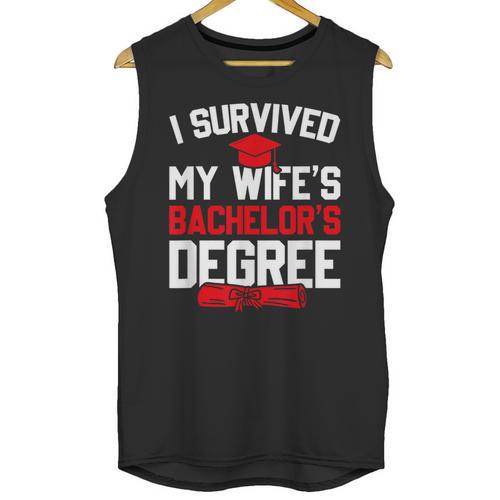 I Survived My Wife's Bachelor's Degree Graduation Unisex Tank Top - Best Gift Smart