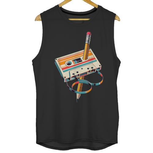 Vintage Cassette Tape And Pencil Nostalgia Party 70s 80s 90s Unisex Tank Top - Figerry
