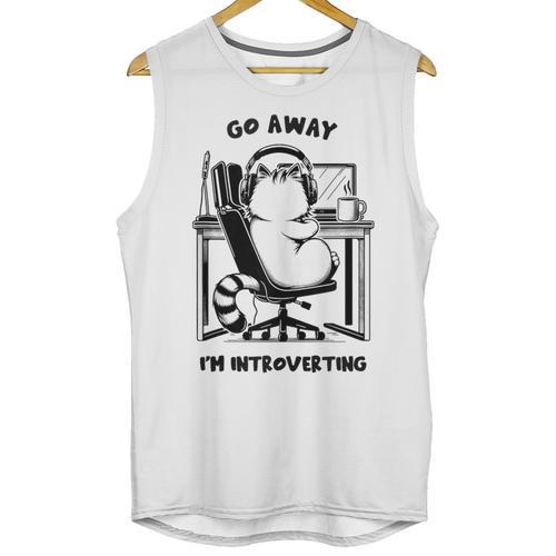 Cat With Coffee On Computer Go Away I'm Introverting Unisex Tank Top - Raresse