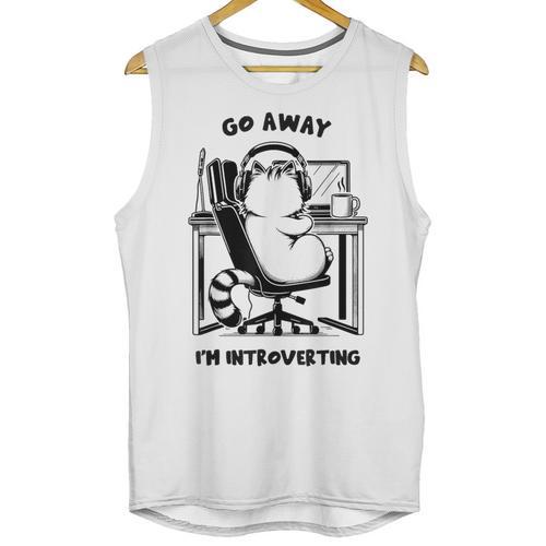 Cat With Coffee On Computer Go Away I'm Introverting Unisex Tank Top - Raresse