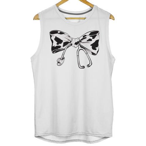 Cow Print Bow And Stethoscope Nurse RN Graduation Coquette Unisex Tank Top - Best Gift Smart