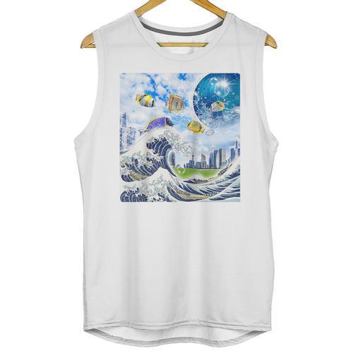 Frutiger Aero Aesthetic Tech Great Wave Of Kanagawa Fishes Raglan Baseball Tee Unisex Tank Top - Figerry
