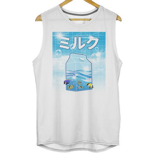 Frutiger Aero Aesthetic Tech Kawaii Milk Underwater Fishes Unisex Tank Top - Figerry