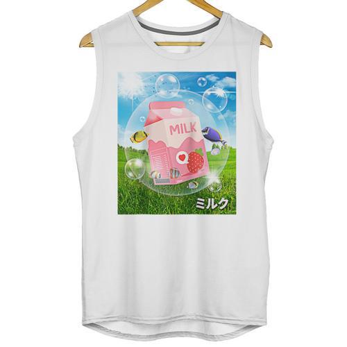 Frutiger Aero Aesthetic Tech Kawaii Strawberry Milk Fishes Raglan Baseball Tee Unisex Tank Top - Figerry