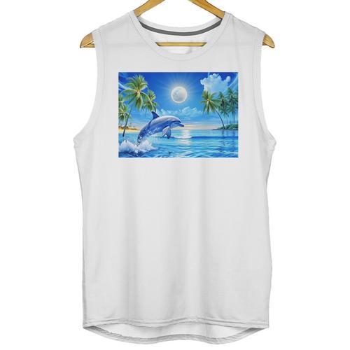 Frutiger Aero Dolphin Sunset Ocean With Palm Trees Y2k Premium Unisex Tank Top - Figerry