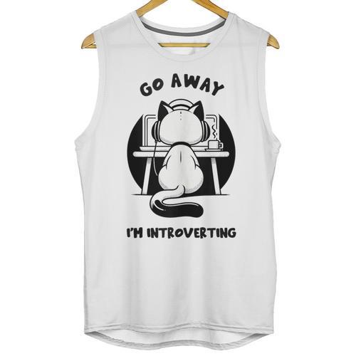 Go Away I'm Introverting Cat With Coffee Unisex Tank Top - Raresse