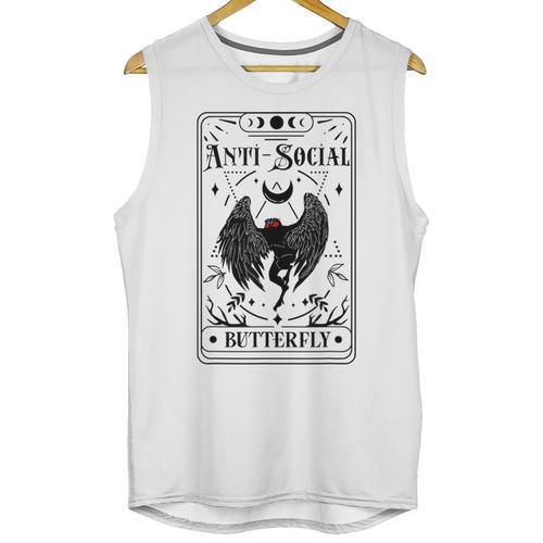 Introvert Apparel Emporium Mothman Tarot Card Antisocial Butterfly Cryptozoologist -Adults Grey Unisex Tank Top - Raresse