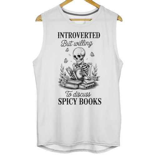 Introvert Read Spicy Books Lover Bookworm Skeleton Reading Unisex Tank Top - Raresse