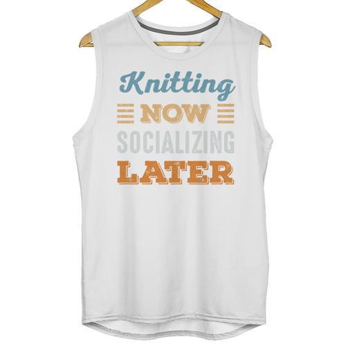 Knitting Now Minimal Socializing Introvert Vintage Unisex Tank Top - Raresse
