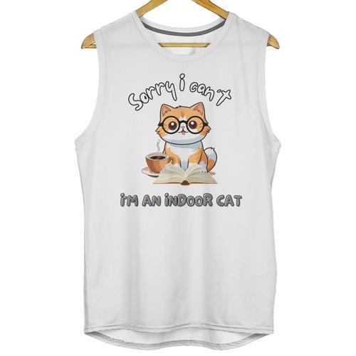 Sorry I Can't Indoor Cat Top For Introvert With Coffee Book Unisex Tank Top - Raresse