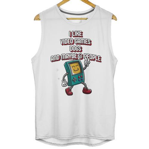 I Like Video Games Dogs And Maybe 3 People Gamer Introvert Raglan Baseball Tee Unisex Tank Top - Raresse