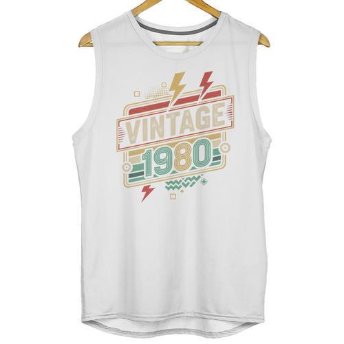 Vintage 1980 Retro Badge Decade Nostalgia Graphic Emblem Premium Tri-Blend Unisex Tank Top - Figerry