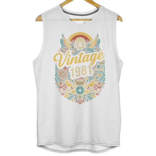 Vintage 1981 Retro Badge Nostalgia Eighties Compass Skull Premium Tri-Blend Unisex Tank Top - Figerry