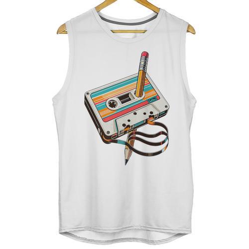 Vintage Cassette Tape And Pencil Nostalgia Party 70s 80s 90s Premium Unisex Tank Top - Figerry