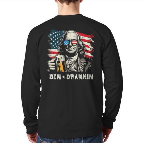 4th Of July Franklin Ben Drankin American Dad Men Women Long Sleeve T-Shirt Back Print - Father's Day Fun