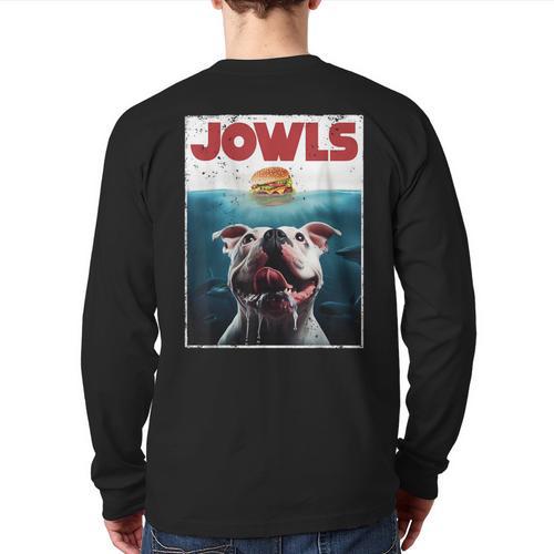 American Bulldog Jowls Burger Bully Dog Mom Dog Dad Long Sleeve T-Shirt Back Print - Father's Day Fun