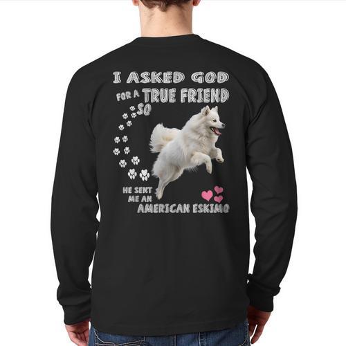 American Eskimo Dog Mom Eskie Dad Art Eskie Lover Quote Long Sleeve T-Shirt Back Print - Father's Day Fun