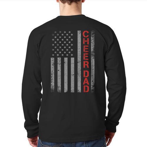American Flag Cheer Dad Vintage Patriotic Father Cheerleader Long Sleeve T-Shirt Back Print - Father's Day Fun