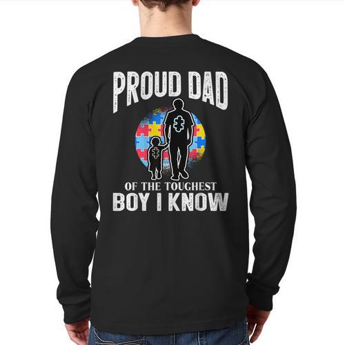 Autism Awareness For Proud Dad Support Autistic Kids Long Sleeve T-Shirt Back Print - Father's Day Fun