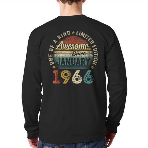 Awesome Since January 1966 60 Year Old 60th Birthday Men Dad Long Sleeve T-Shirt Back Print - Father's Day Fun