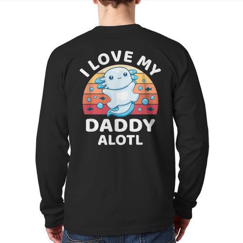 Axolotl Kids Teens Retro Sunset I Love My Daddy Long Sleeve T-Shirt Back Print - Father's Day Fun