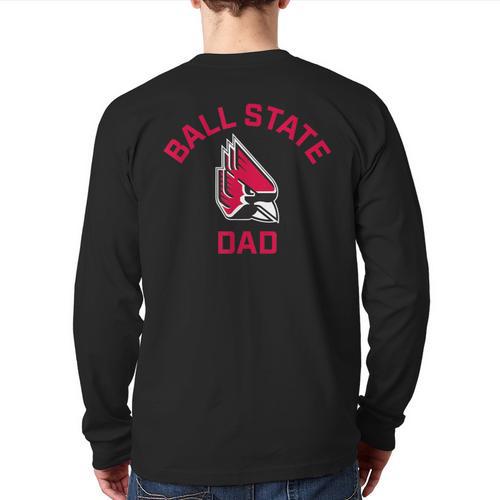 Ball State University Cardinals Arched Dad Long Sleeve T-Shirt Back Print - Father's Day Fun