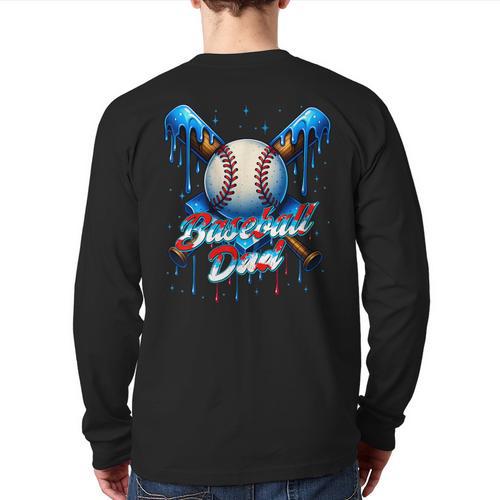 Baseball Drip Dad Father Day Birthday Group Matching Family Long Sleeve T-Shirt Back Print - Father's Day Fun