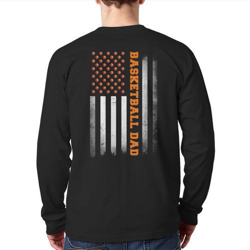 Basketball Dad USA US Flag Basketball Men Long Sleeve T-Shirt Back Print - Father's Day Fun