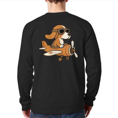 Beagle Flying a Plane Pilot Airplane Dog Mom Dad Long Sleeve T-Shirt Back Print - Father's Day Fun