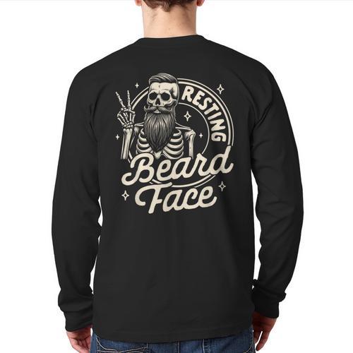 Bearded Dad Daddy Papa Father’s Day Resting Beard Face Long Sleeve T-Shirt Back Print - Father's Day Fun