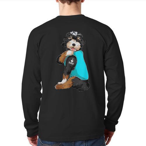 Bernedoodle I Love Dad Tattoo Apparel Dog Dad Dads Long Sleeve T-Shirt Back Print - Father's Day Fun