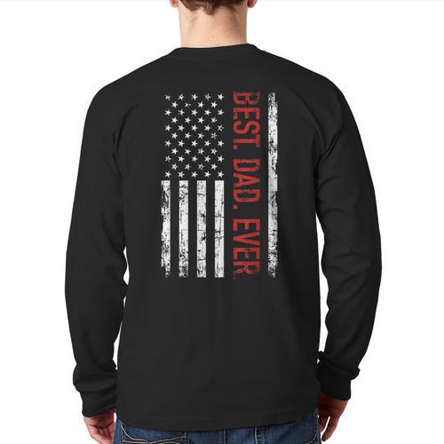 Best Dad Ever US American Flag Gift For Father's Day Short Sleeve Long Sleeve T-Shirt Back Print - Father's Day Fun