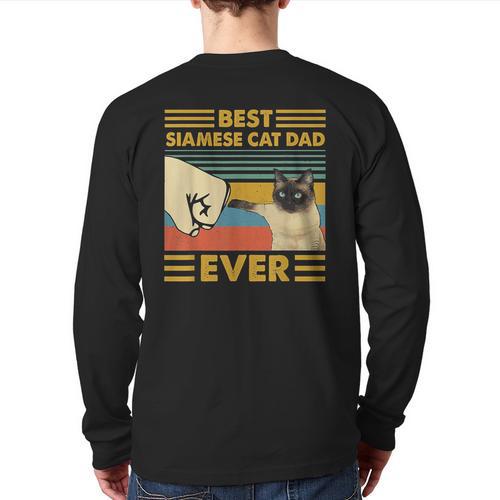 Best Siamese Cat Dad Ever Retro Vintage Sunset Long Sleeve T-Shirt Back Print - Father's Day Fun