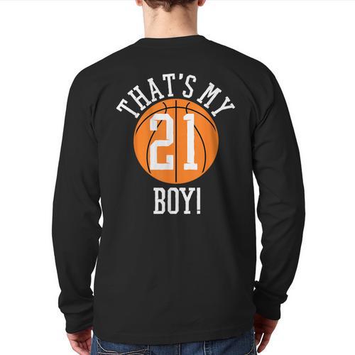 My Boy 21 Basketball Number 21 Jersey Basketball Mom Dad Long Sleeve T-Shirt Back Print - Father's Day Fun