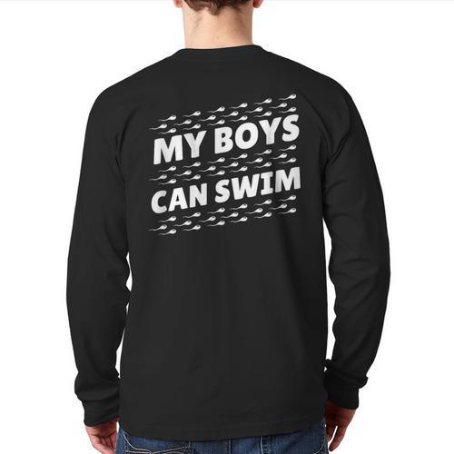 My Boys Can Swim T-Shirt First Time Dad To Be Long Sleeve T-Shirt Back Print - Father's Day Fun