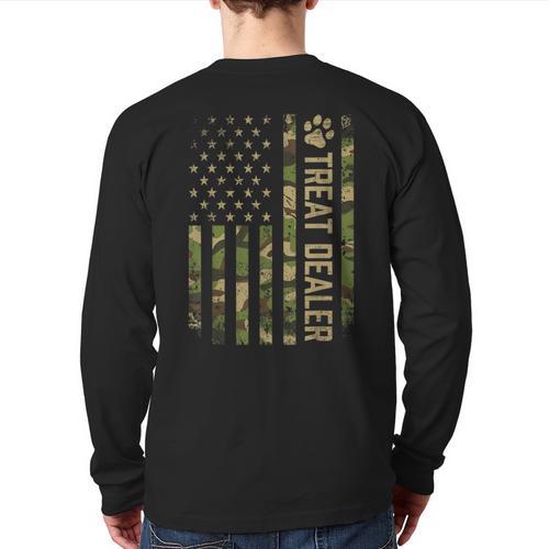 Camo Cat Treat Dealer American Flag US Cat Dad 4th Of July For Men Women Long Sleeve T-Shirt Back Print - Father's Day Fun