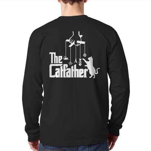 Cat Dad Life The Catfather Fathers Day Vintage Long Sleeve T-Shirt Back Print - Father's Day Fun