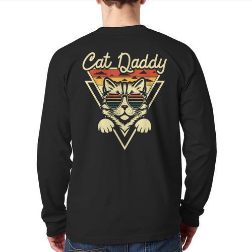 Cat Daddy Retro Sunglasses Cat Fur Dad Papa Vintage Cat Dad Long Sleeve T-Shirt Back Print - Father's Day Fun