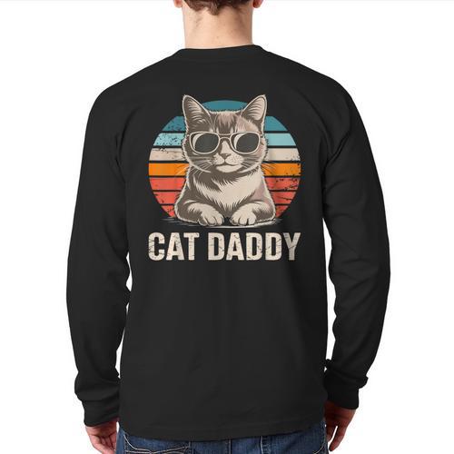 Cat Daddy Shirt Men Cat Lover Dad Fathers Day Long Sleeve T-Shirt Back Print - Father's Day Fun