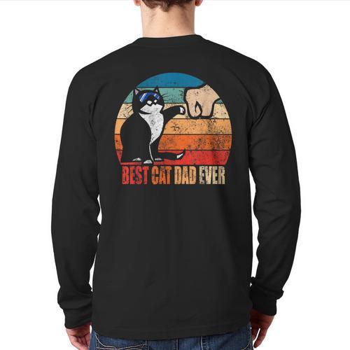 Cat Loving Daddy Fathers Day Mens None Best Cat Dad Ever Paw Fist Bump Fathers Day Tee T Shirt Small US Long Sleeve T-Shirt Back Print - Father's Day Fun