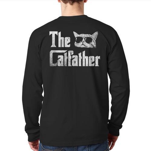 The Catfather Cool Cat Daddy Glasses Long Sleeve T-Shirt Back Print - Father's Day Fun